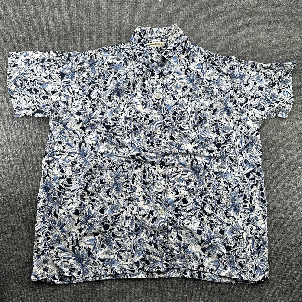 Vtg Banana Republic‎ Shirt Women Medium Short Sleeve Vaction Tropical Beach 90s